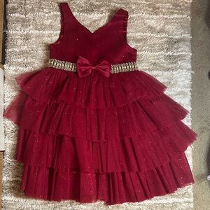 American Princess Burgundy Tiered Dress with Bow